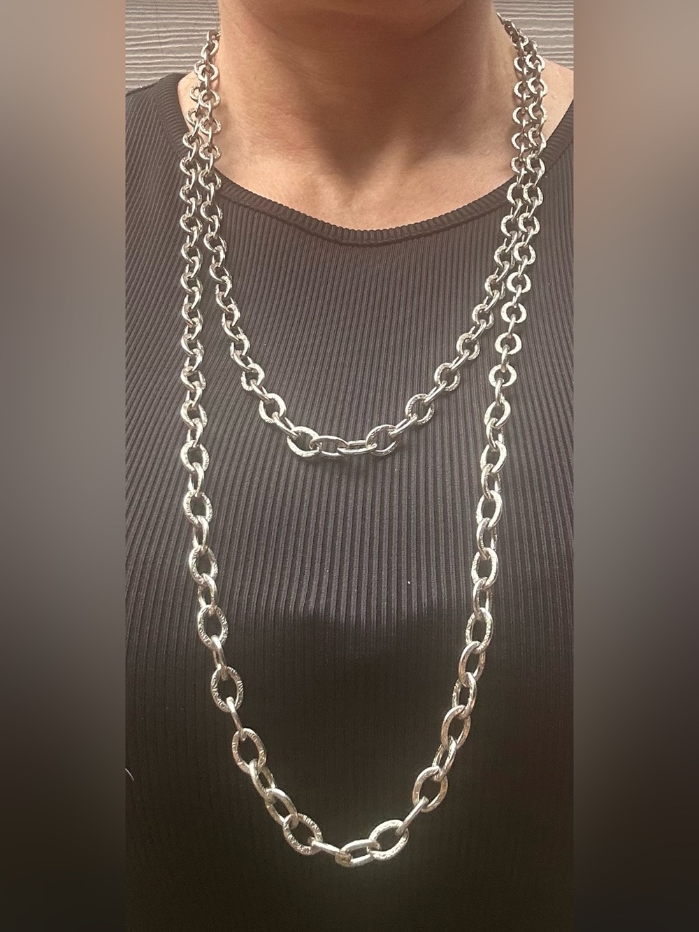 NWOT Long Silver Chunky Link Chain Necklace